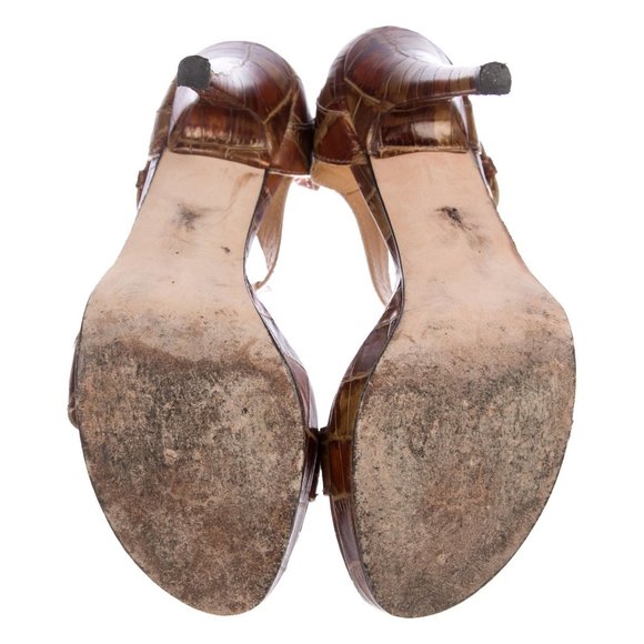 Stuart Weitzman Croc Leather T-Strap Sandals - Picture 5 of 5